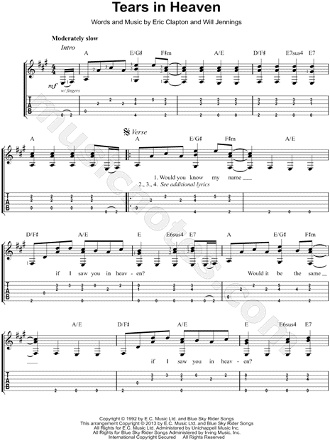 Tears In Heaven Sheet Music | Eric Clapton | Solo Guitar