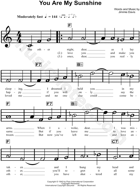 You Are My Sunshine (key of G) by Jimmie Davis - Piano, Vocal