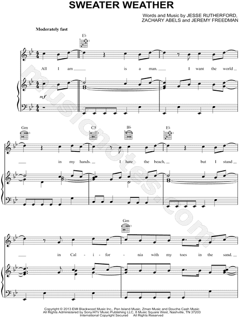 Sweater Weather sheet music for piano solo (PDF-interactive)