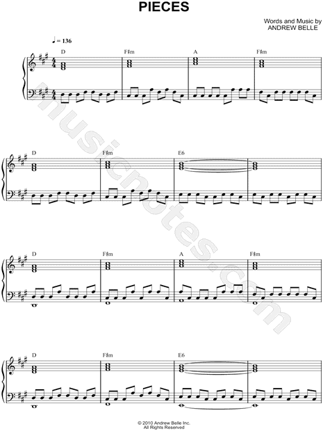 Andrew Belle Pieces Sheet Music in A Major (transposable) - Download &  Print - SKU: MN0129474