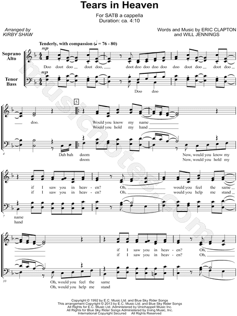 Eric Clapton - Tears In Heaven (Barbershop Quartet) Sheet music for Tenor,  Bass voice, Baritone (Men's Choir)