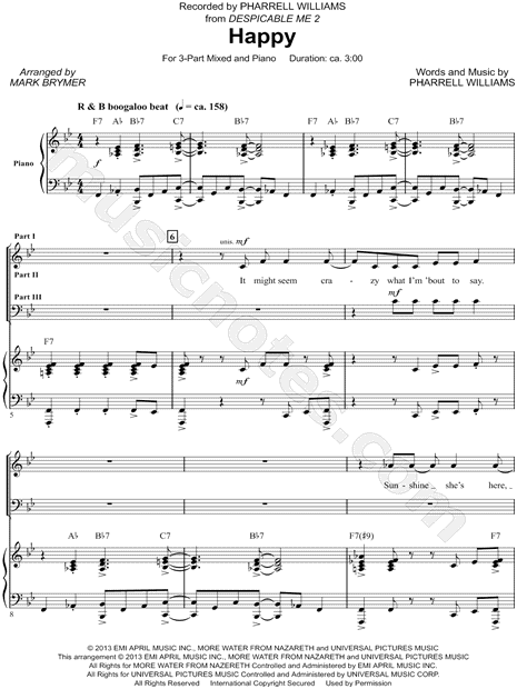 Pharrell Williams Happy Sheet Music in F Minor (transposable) - Download  & Print - SKU: MN0119660