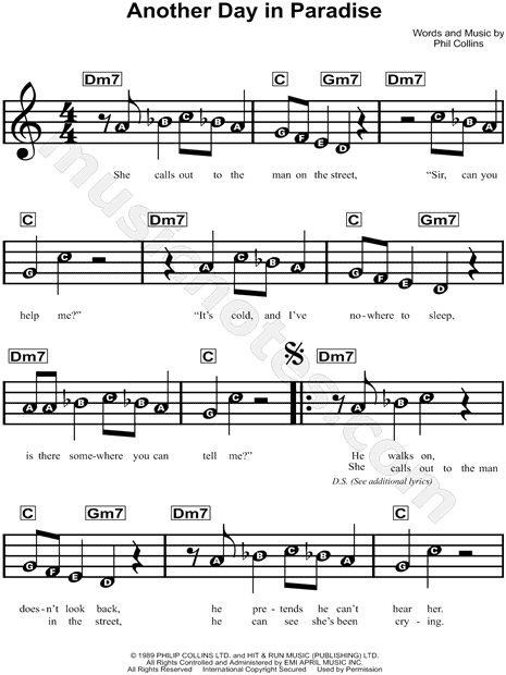 Phil Collins 'Another Day In Paradise' Sheet Music & Chords