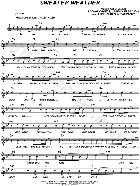 The Neighbourhood Sweater Weather Sheet Music (Leadsheet) in G