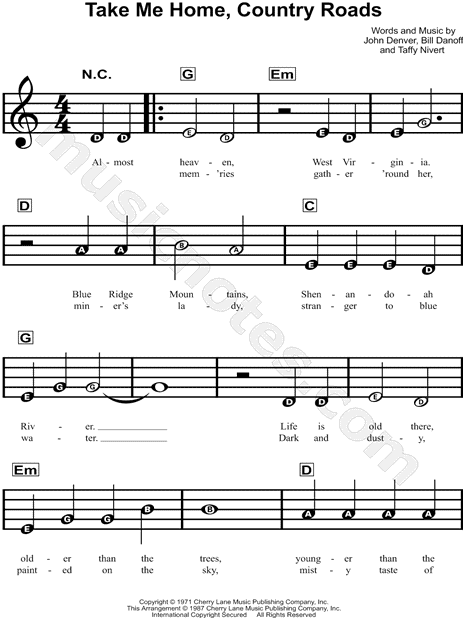 Play Take Me Home, Country Roads Music Sheet