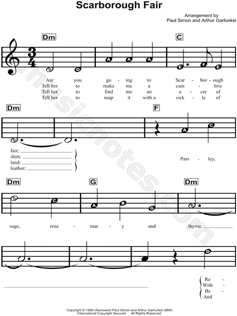 Song - Scarborough Fair - Choral and Vocal sheet music arrangements