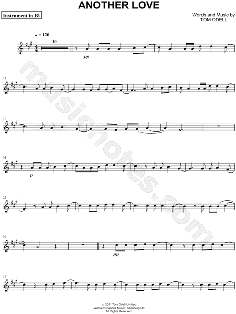 Tom Odell Another Love - Bb Instrument Sheet Music (Trumpet