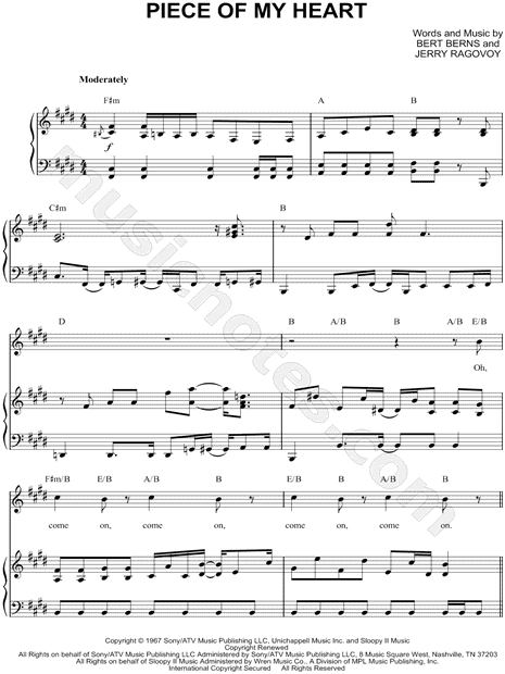 Janis Joplin Piece of My Heart Sheet Music in E Major (transposable) -  Download & Print - SKU: MN0148762