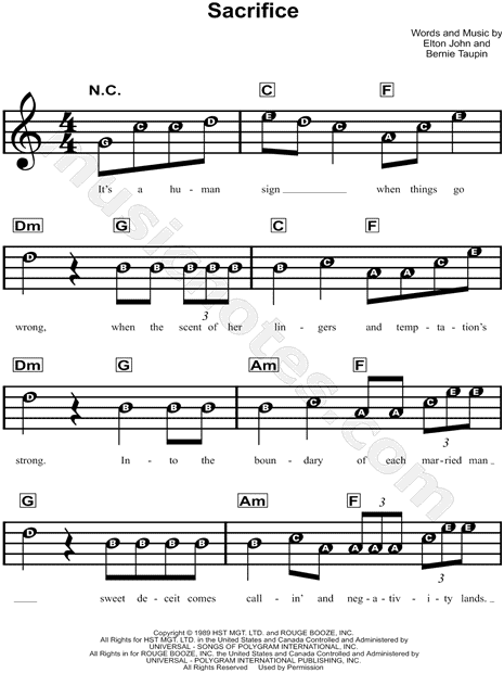 Sacrifice Sheet Music | Elton John | Guitar Chords/Lyrics