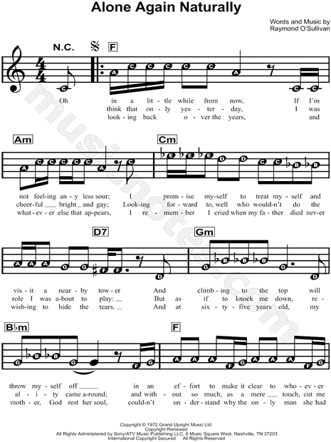 Alone Again (Naturally)" Sheet Music for Piano/Vocal/Chords - Sheet  Music Now