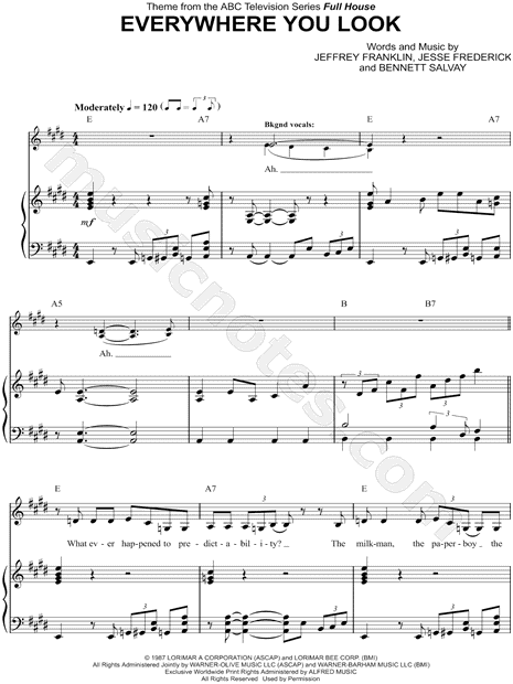 Everywhere You Look from 'Full House' Sheet Music in E Major  (transposable) - Download & Print - SKU: MN0143700