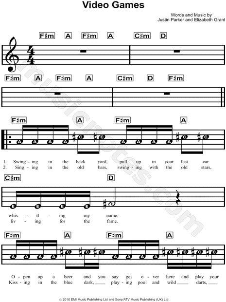 Video Games Sheet Music | Lana Del Rey | Guitar Chords/Lyrics