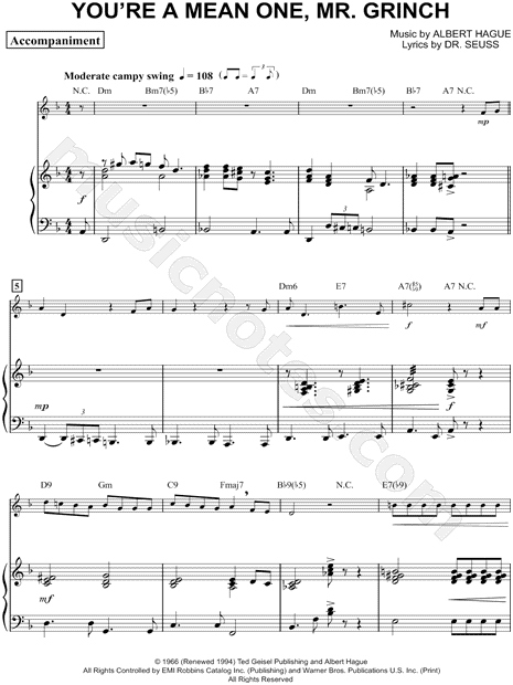 You're a Mean One, Mr. Grinch - Piano Accompaniment