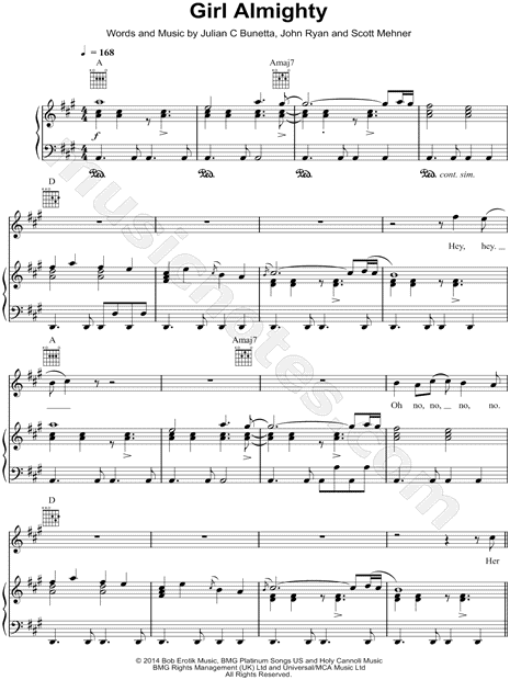 One Direction Girl Almighty Sheet Music in A Major (transposable) -  Download & Print - SKU: MN0144101