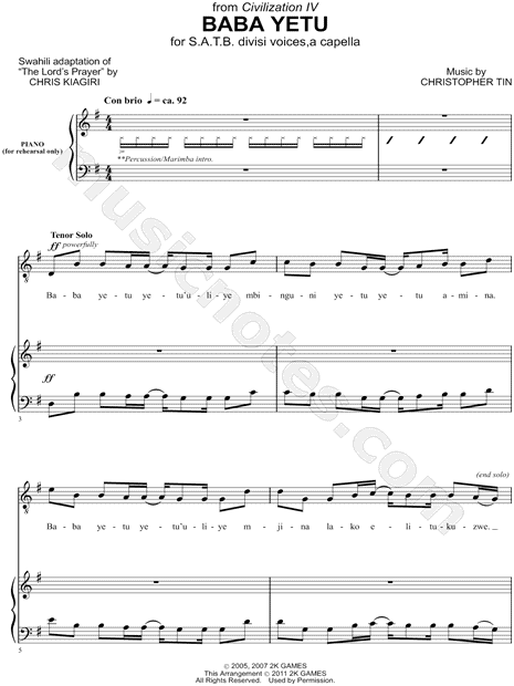 Baba Yetu (From The Video Game Civilization Iv) - Choral Satb