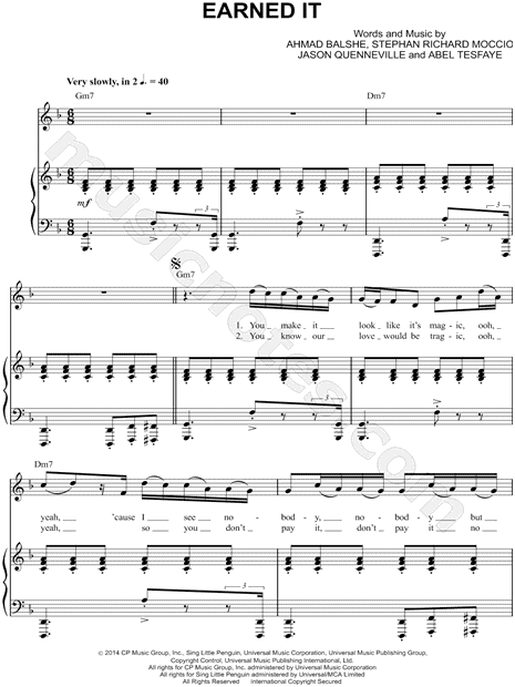 The Weeknd Earned It (Fifty Shades of Grey) Sheet Music in D Minor  (transposable) - Download & Print - SKU: MN0145482