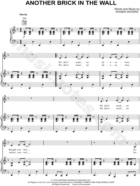 Pink Floyd Another Brick In the Wall (Part 2) Sheet Music in D Minor  (transposable) - Download & Print - SKU: MN0044738