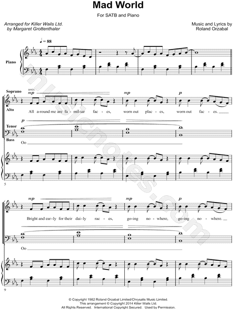 MAD WORLD - Gary Jules (EASY) with Lyrics Sheet music for Piano (Solo)