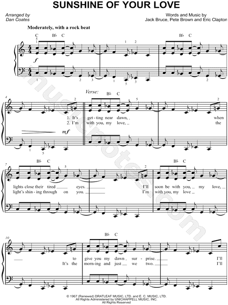 Sunshine of Your Love (Lead sheet with lyrics ) Sheet music for Piano  (Solo) Easy