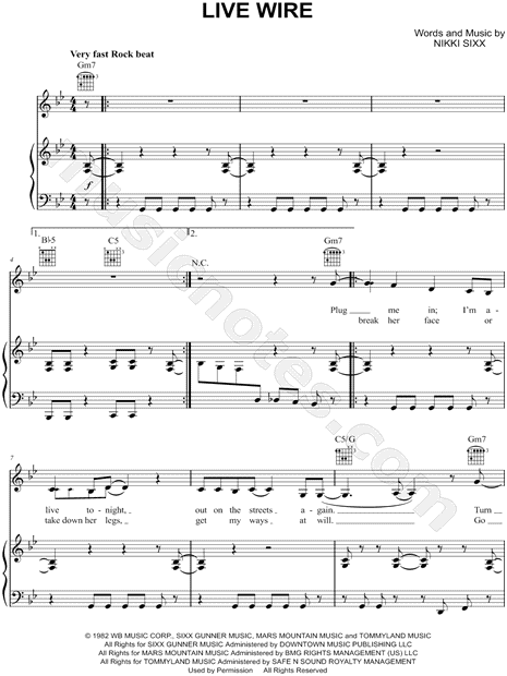 Mötley Crüe Live Wire Sheet Music in G Minor - Download & Print - SKU:  MN0147440