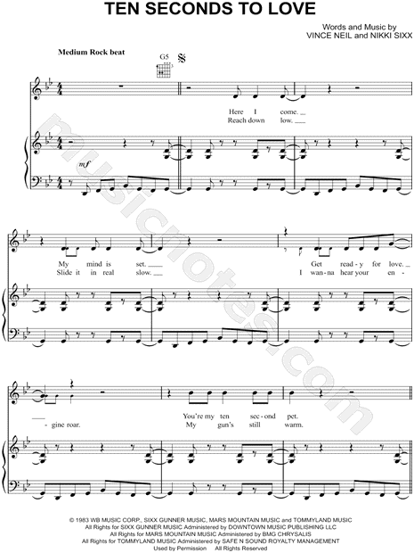 Download Digital Sheet Music of motley crue for Guitar notes and tablatures