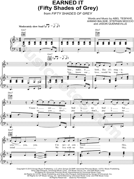 Earned It (Fifty Shades Of Grey) Sheet Music | The Weeknd | E-Z Play Today