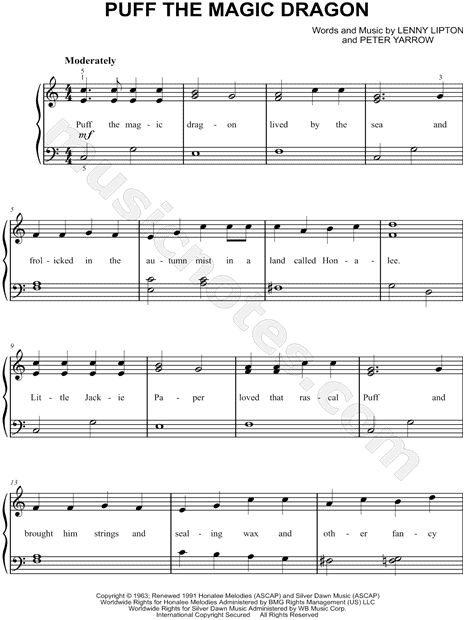 Puff The Magic Dragon sheet music for piano or keyboard (E-Z Play)