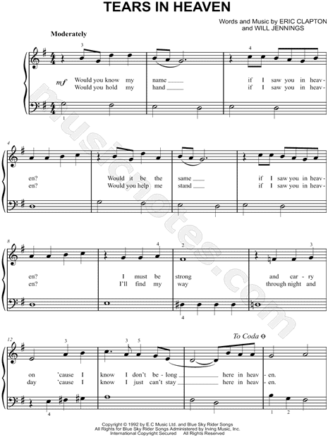 Tears in Heaven Sheet music for Piano (Solo) Easy