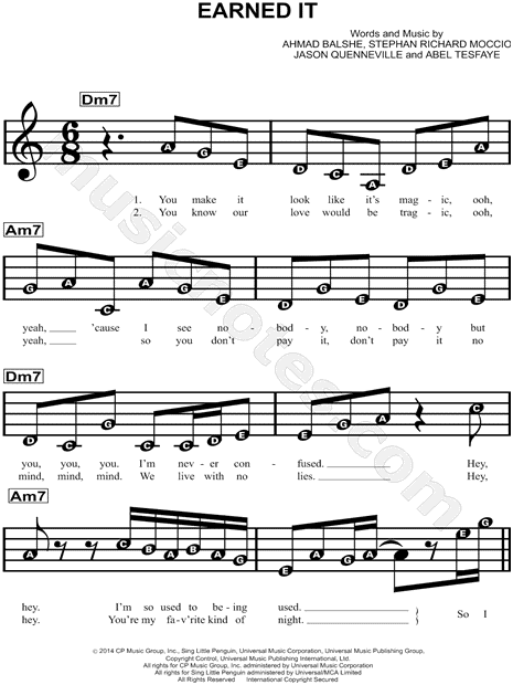 Song: Earned it worksheet