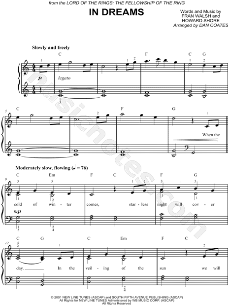 In Dreams From The Fellowship of the Ring - Download Sheet Music PDF