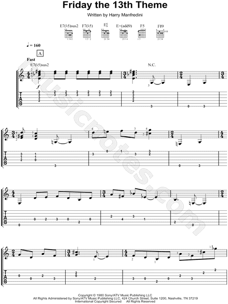 Friday the 13th Sheet music for Accordion, Organ, Bass guitar