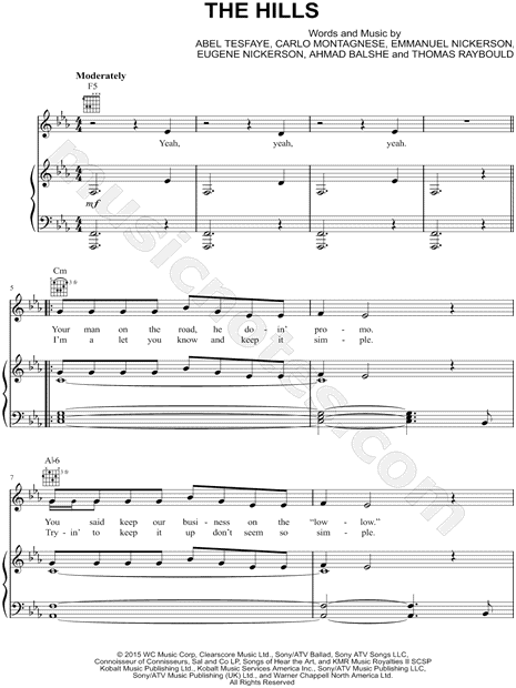 The Weeknd The Hills Sheet Music in C Minor (transposable) - Download &  Print - SKU: MN0155263