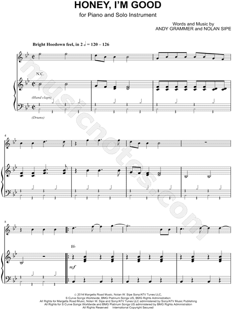 Honey, I'm Good - Piano Accompaniment