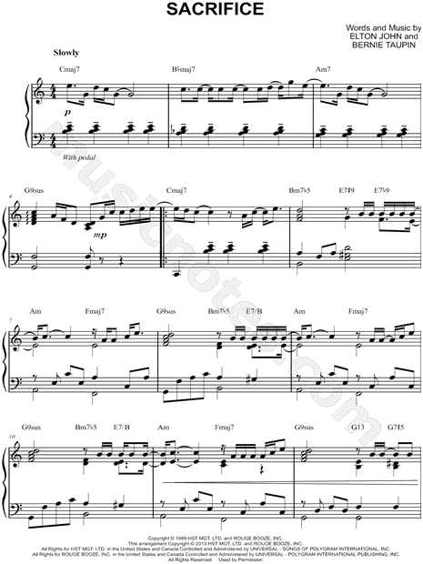 Sacrifice (Piano Chords/Lyrics) - Print Sheet Music Now