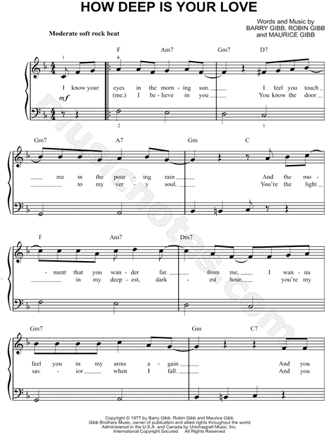 How Deep Is Your Love (Lead sheet with lyrics ) Sheet music for Piano  (Solo) Easy