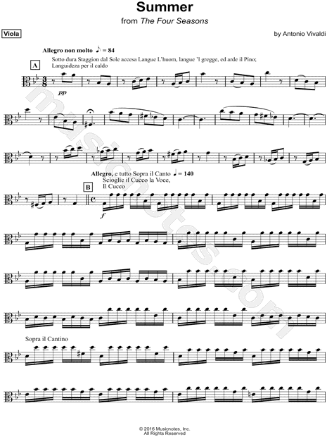 Antonio Vivaldi "Summer from The Four Seasons" Sheet Music in Bb Major -  Download & Print - SKU: MN0160766