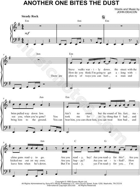 Another One Bites The Dust - Easy Sheet Music in PDF - La Touche Musicale