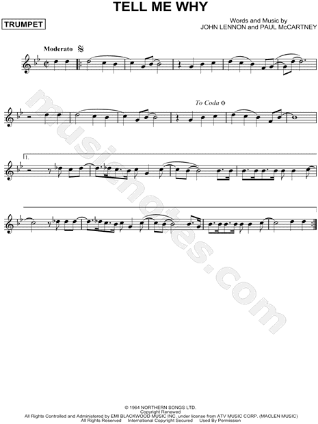 Tell Me Why? Sheet music for Piano, Bass guitar, Bongo, Trumpet in c (Mixed  Quartet)