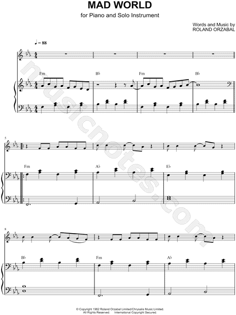 Mad World - Gary Jules Sheet music for Piano, Vocals (Mixed Trio)