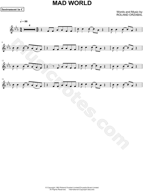 Mad World sheet music for flute solo (PDF-interactive)