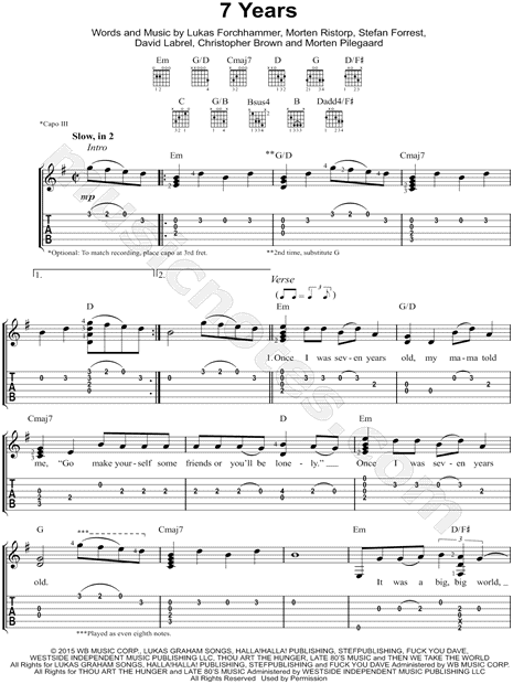 Lukas Graham "7 Years" Guitar Tab G Major - Download & Print SKU: MN0163856