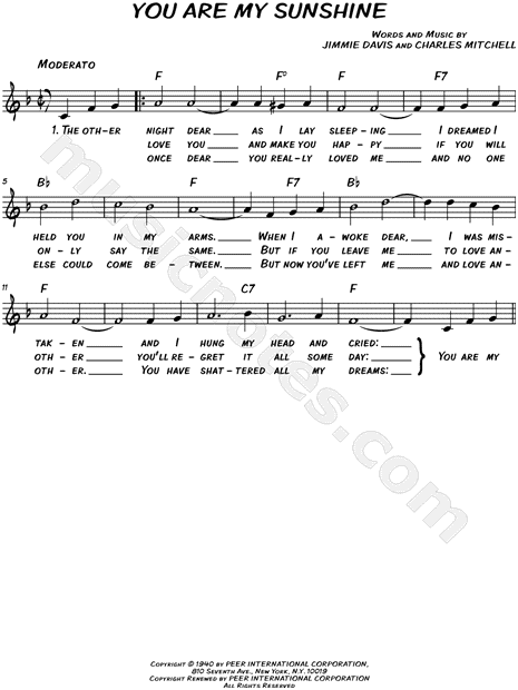 You Are My Sunshine (Lead sheet with lyrics ) Sheet music for