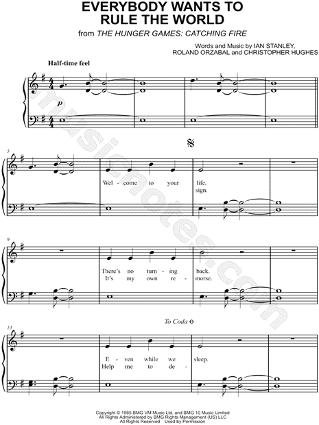 Everybody Wants To Rule The World by Tears For Fears - Piano Solo - Digital  Sheet Music