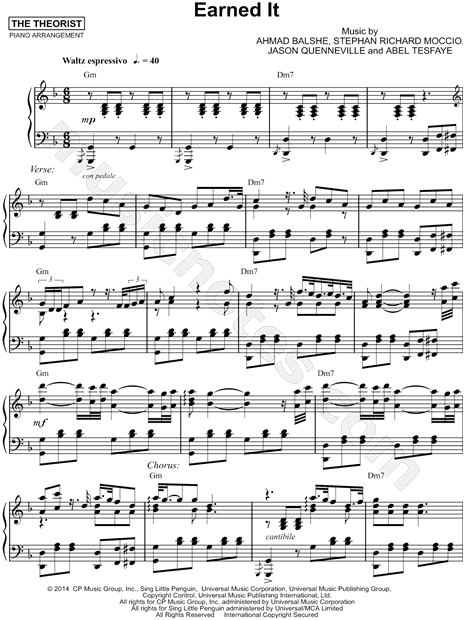 The Weeknd Earned It (Fifty Shades of Grey) Sheet Music in D Minor  (transposable) - Download & Print - SKU: MN0145482