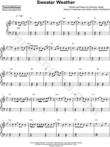 TutorialsByHugo Sweater Weather Sheet Music (Piano Solo) in G