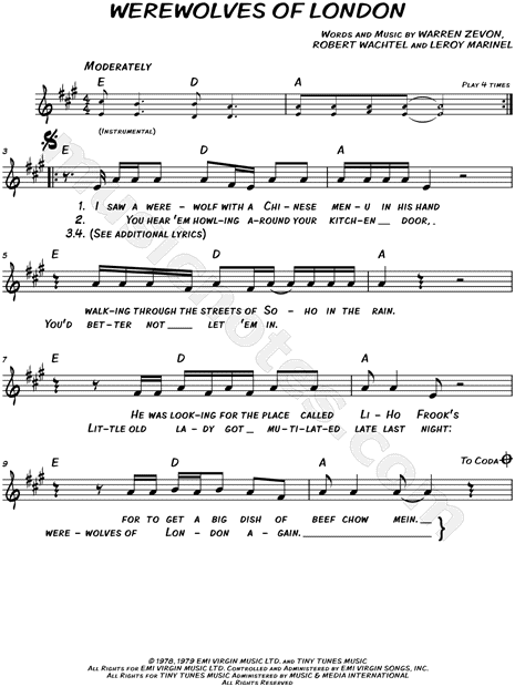 Werewolves Of London - Ukulele Chords/Lyrics