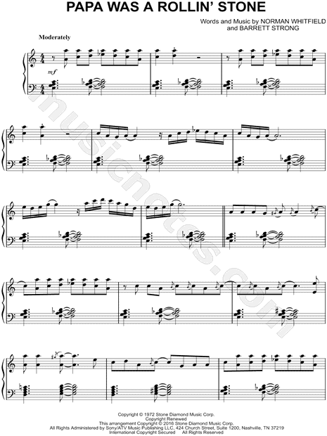 Papa was a rolling stone – The Temptations PoppaWa$@RollinStone Sheet music  for Piano (Solo) Easy