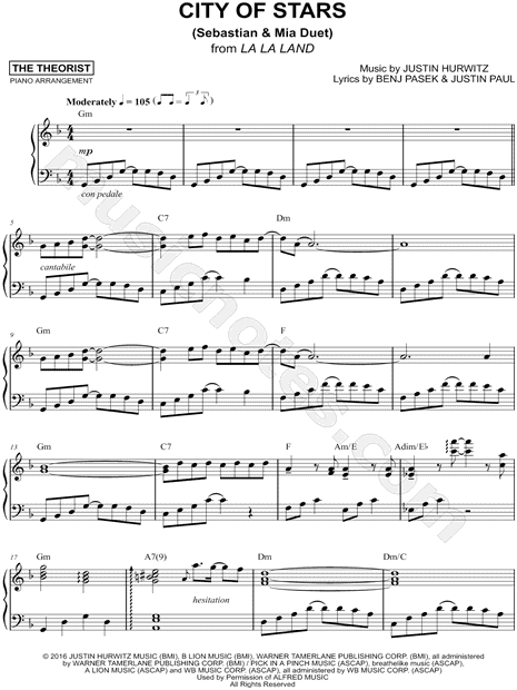 The Theorist City of Stars Sheet Music (Piano Solo) in D Minor - Download  & Print - SKU: MN0170976