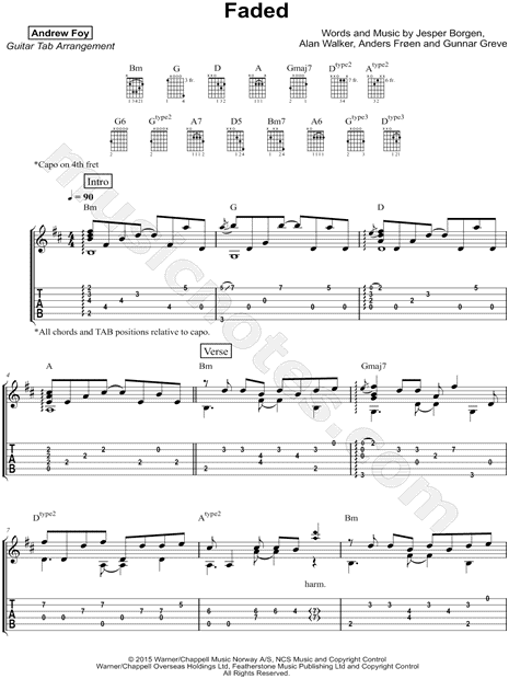 GuitarZero2Hero Faded Guitar Tab in B Minor - Download & Print - SKU:  MN0244160