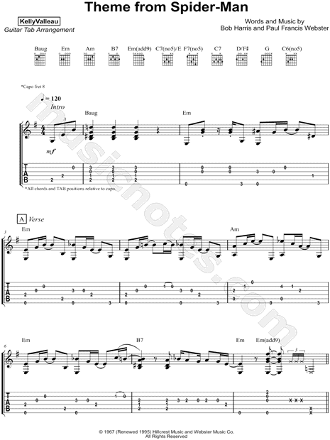 Spectacular Spider-Man Theme (Guitar Tab) Sheet music for Guitar (Solo)